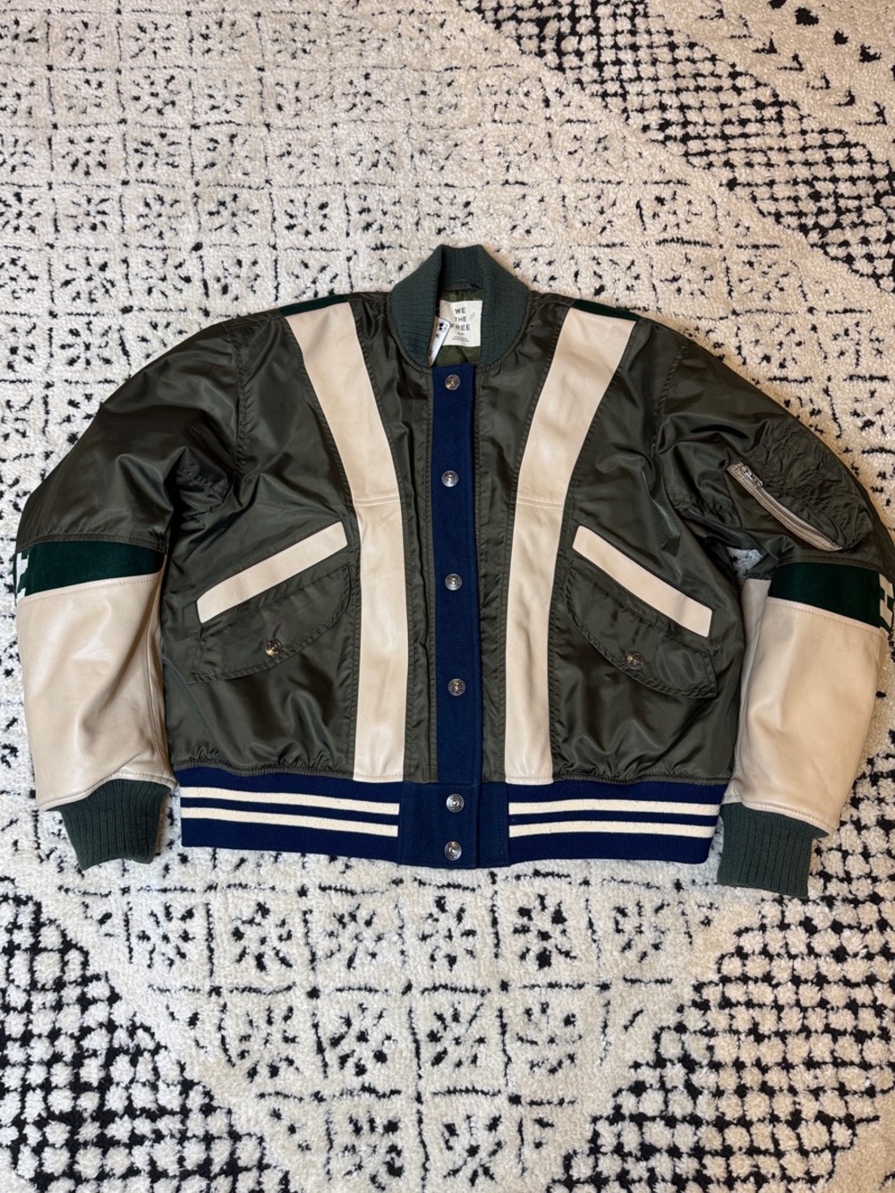 Free People We The Free Wool Nylon Leather Bomber Varsity Jacket Size Small